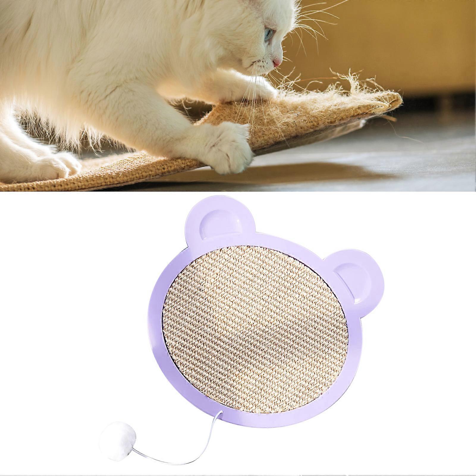 Sisal Cat Scratching Board Bear Head Shape with Ball Light Purple