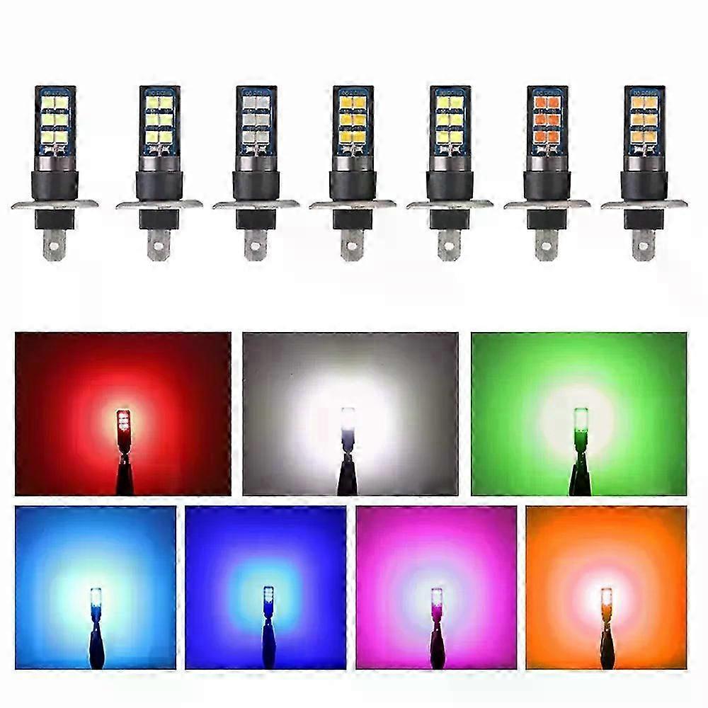 2x 7 Kleuren H1 H3 880 Canbus Super Heldere LED Lamp Auto Mistlamp Koplamp 3030 12SMD 12V Running Light Auto Auto Mistlampen