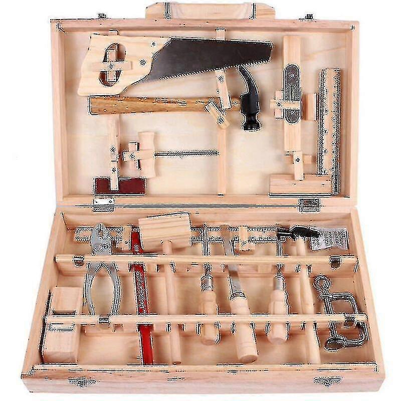 Kids Tool Set 16pcs Real Carpenter Tools with Wooden Storage Box for DIY Projects