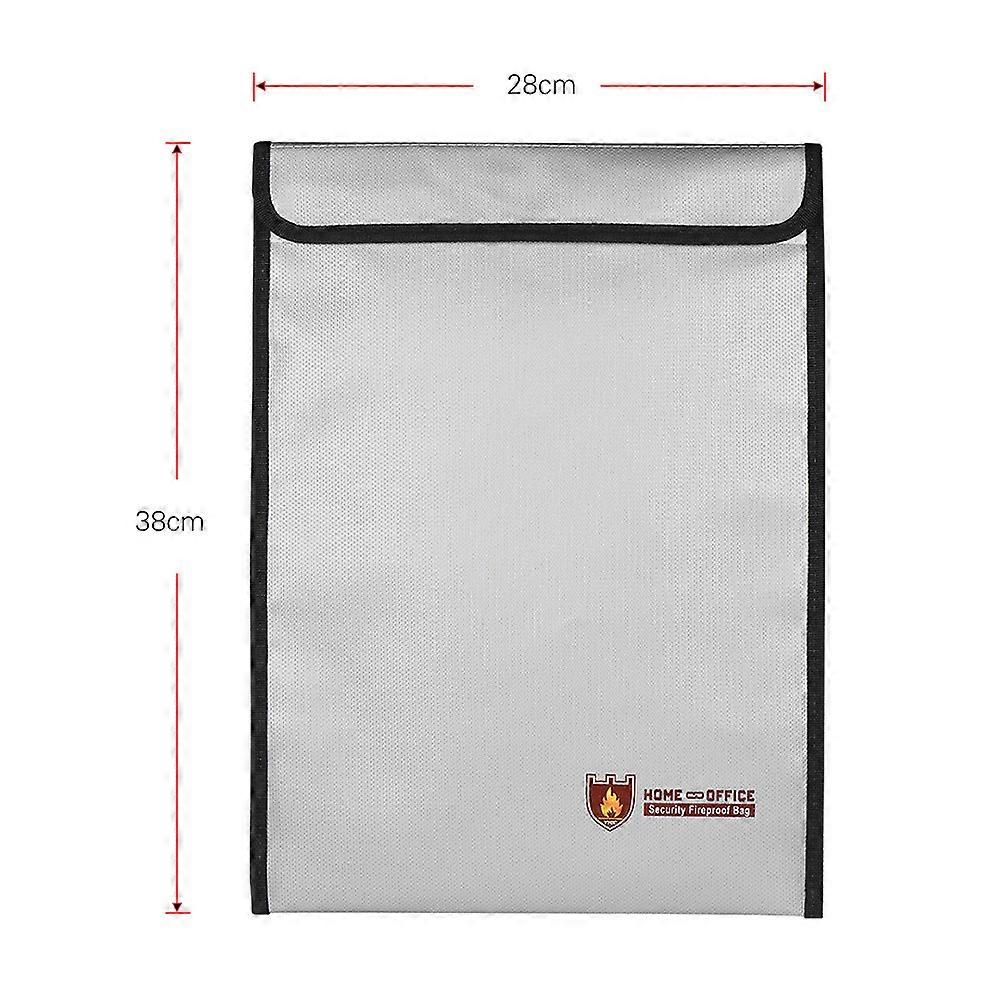 Fireproof Document Bag 15"x11" Silicone Coated Safe Organizer Black/Silver