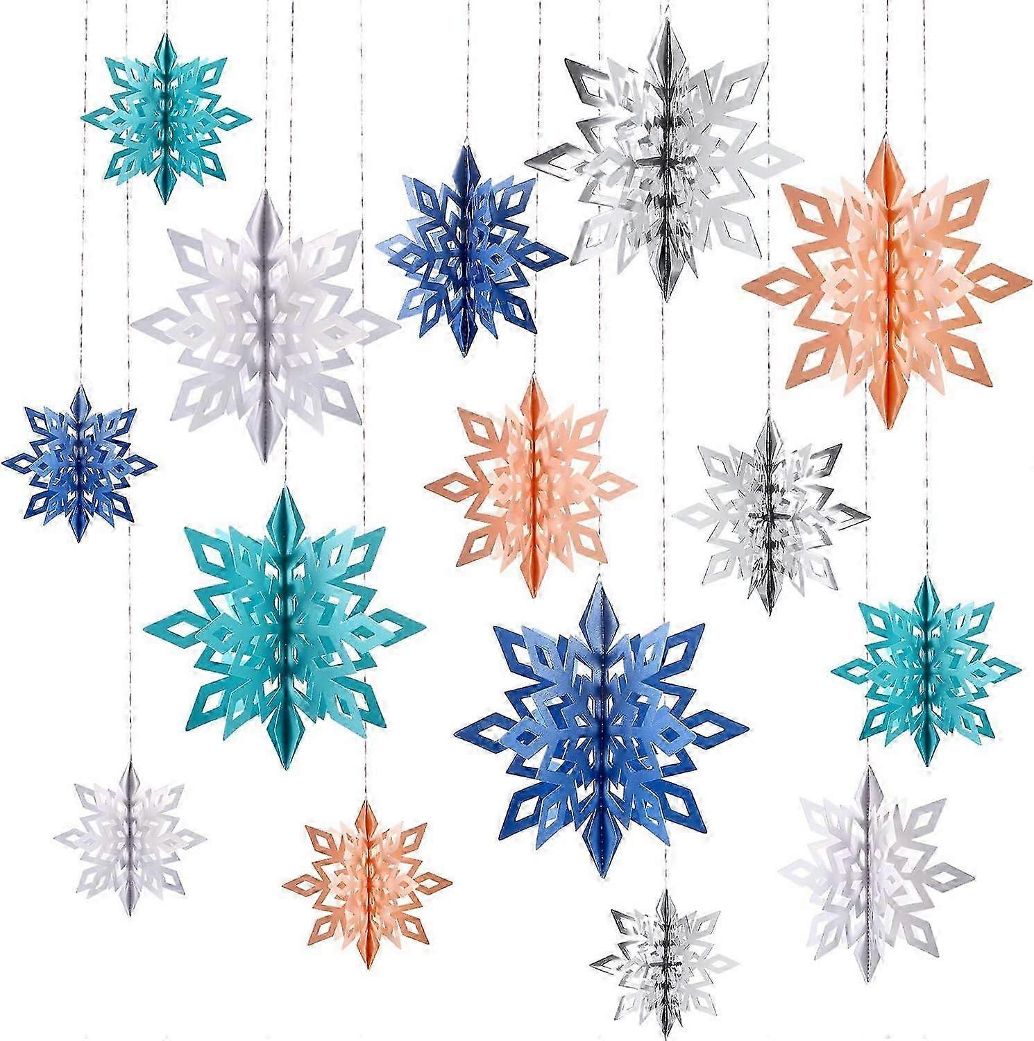 3D חלול חג המולד חורף תלוי פתיתי שלג קישוטים קישוטים תליון פתיתי שלג גדול נוצץ זרי פרחים למסיבת חורף פלאות תפאורה ביתית