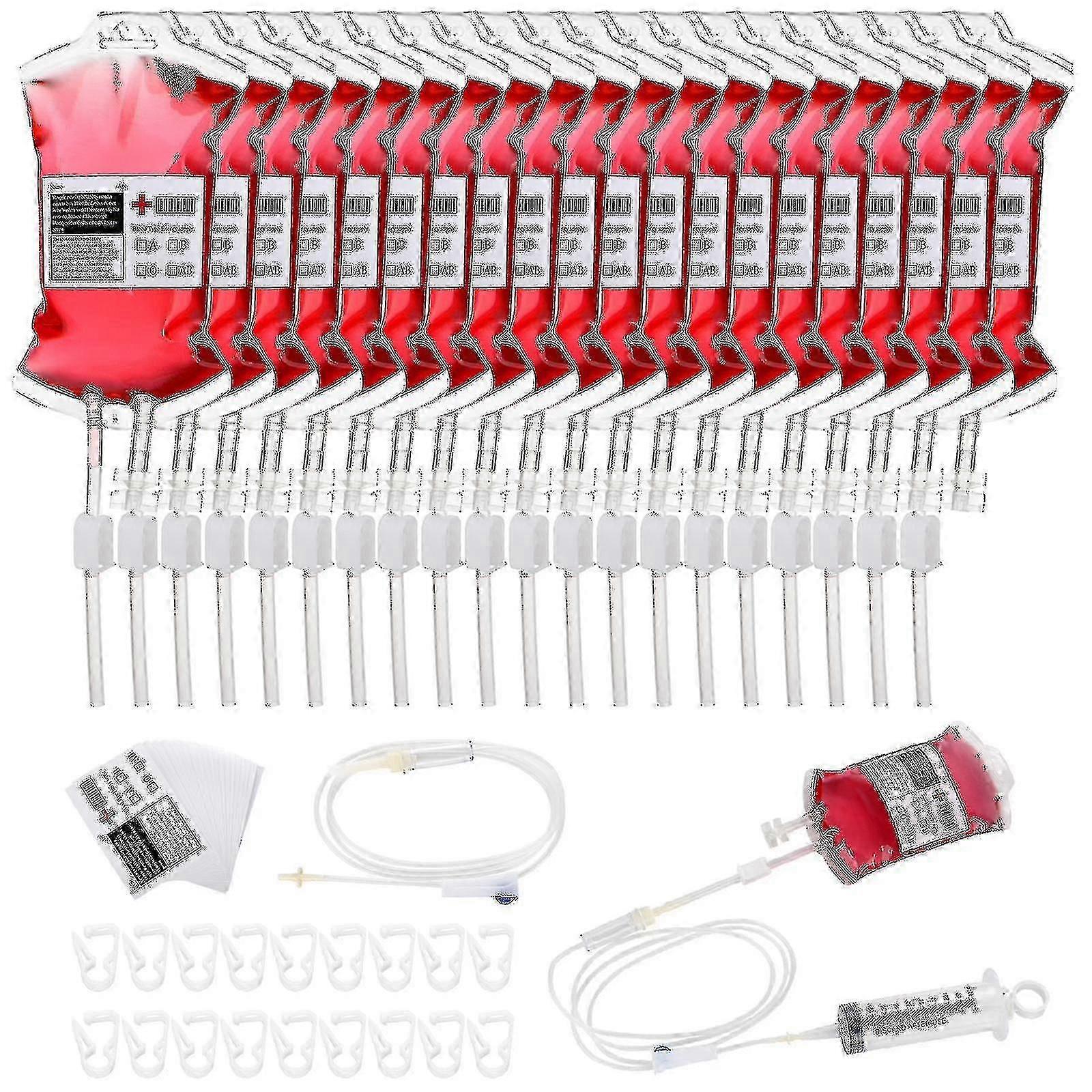 20pc Blood Bags For Drinks Set Blood Pouches Containers Halloween Party Cups With Syringe Halloween Party Decorations For Favors