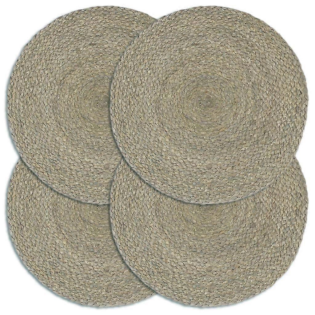 Placemats 4 Pcs Plain Grey 38 Cm Round Jute