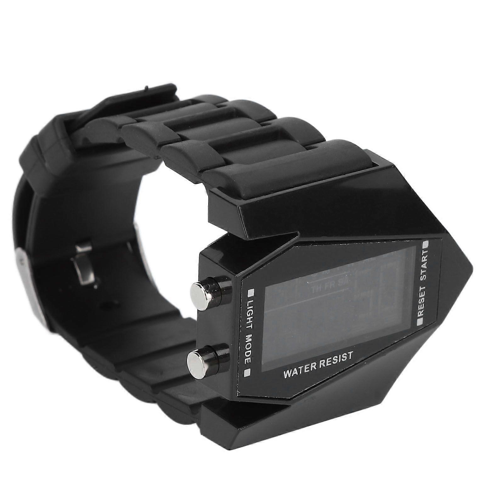 Sports Electronic Watch Date Display Alarm Function Airplane Style Waterproof LED Electronic Watch for Boys Black