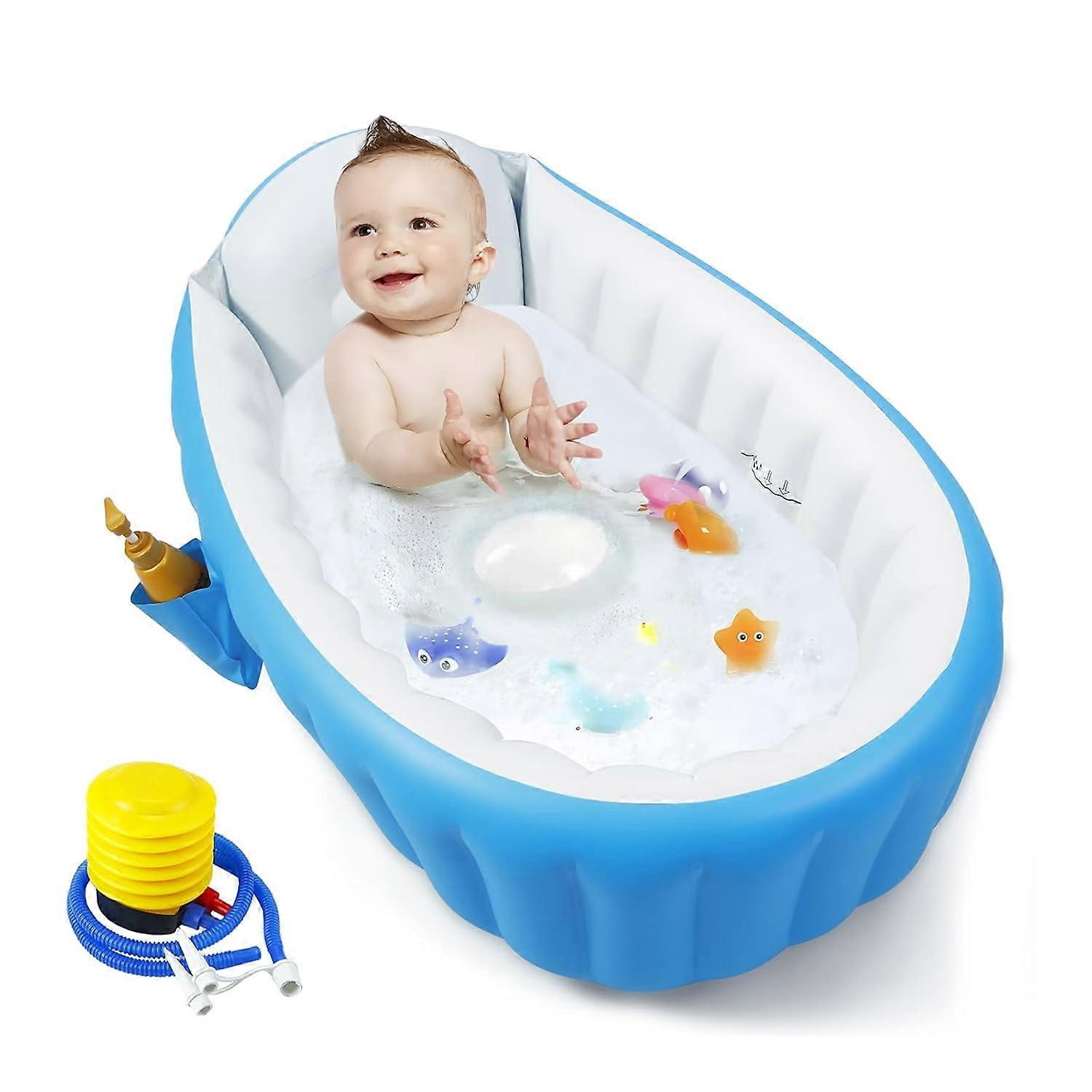 Baby Inflatable Bathtub with Air Pump, Portable Toddler Bath Tub, Non-Slip Shower Basin for Newborn - Blue