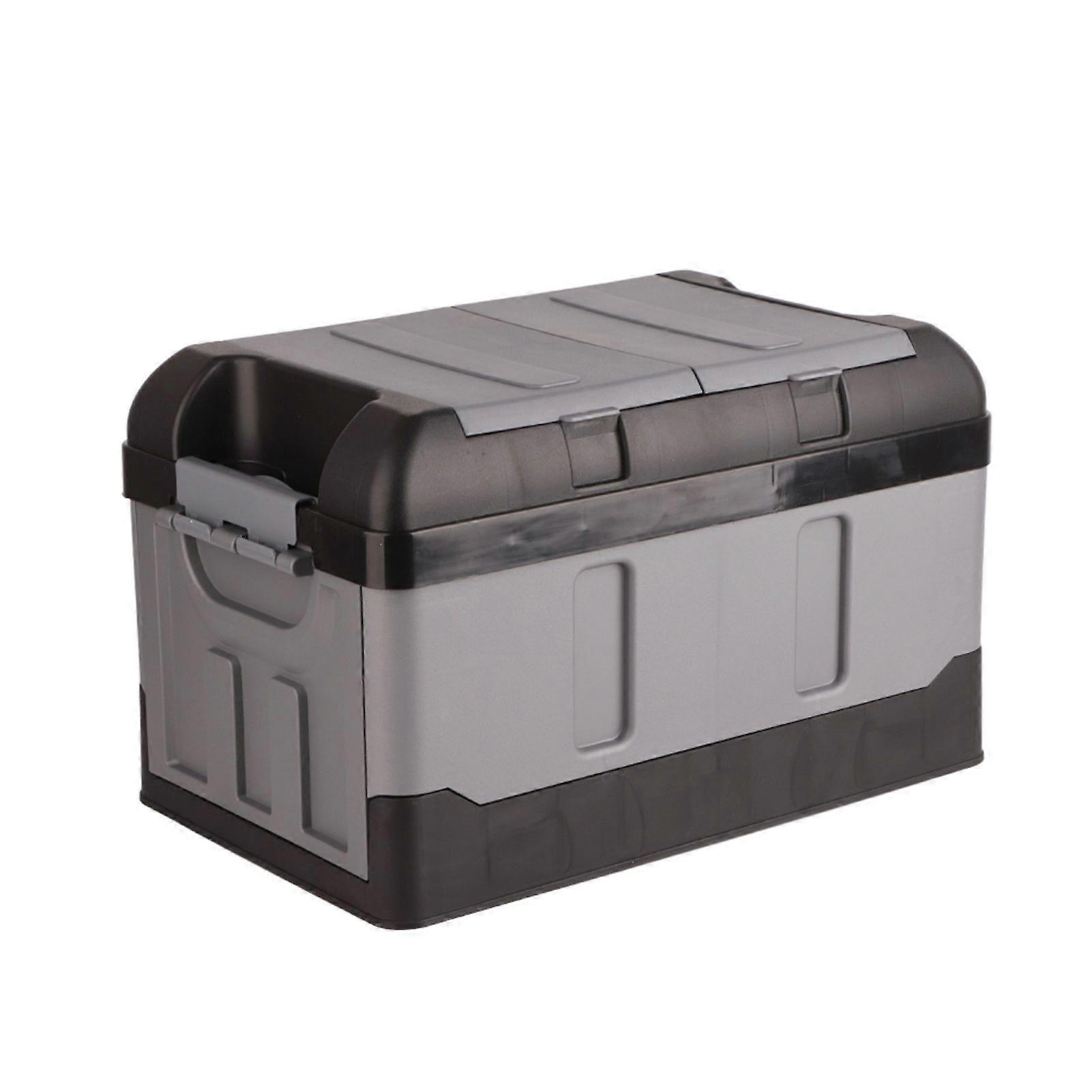 45L Collapsible Car Trunk Storage Box 60kg/132.28Ib Load Organizer High Cover Two Compartments for Home AutoMatte Black