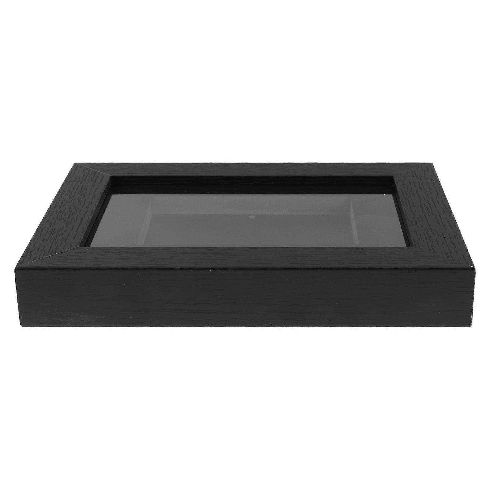 Card Display Case Wall Mount for Single Cards 2Pcs Black Wood Acrylic Frame