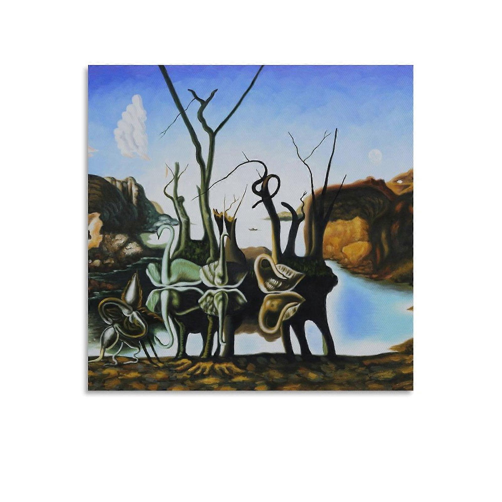 Dali Swans Reflecting Elephants Canvas Art 28x28inch - Wall Decor Print Compatible with Home Gallery