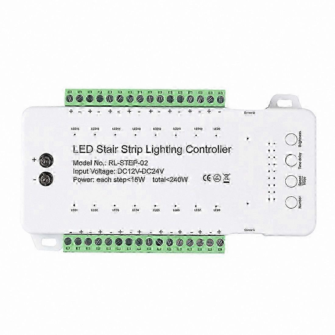 Dimmable 16-Channel LED Stair Controller with Dual PIR Motion Sensor for Step Light Strips