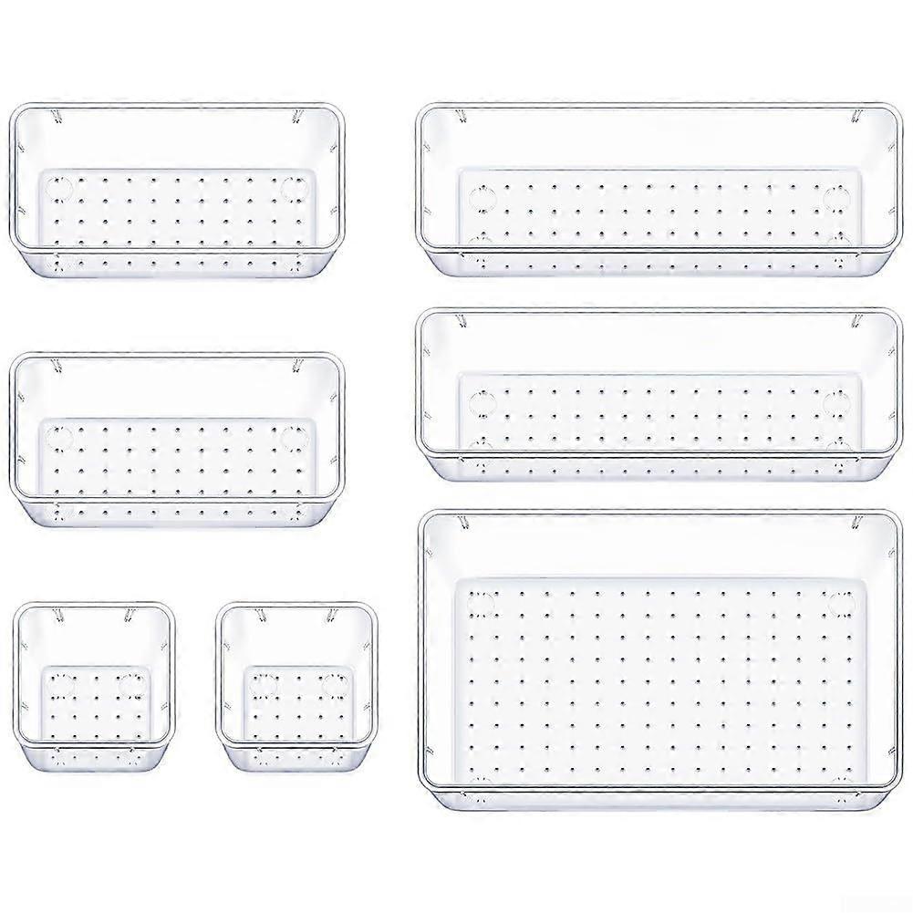 Multi Compartment Plastic Drawer Organizer Box Rectangular Design For Desk And Cabinet Storage 7Piece Set