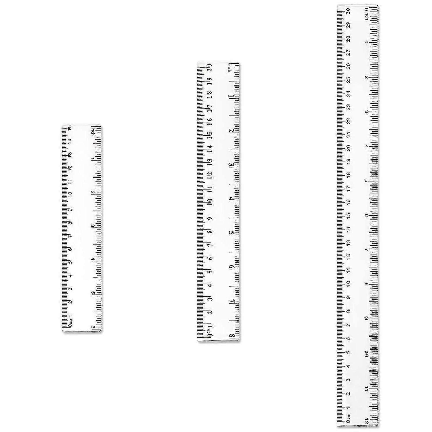 Plastic Ruler Set, Clear Ruler Transparent Straight Ruler Shatter Resistant Ruler Shatterproof Ruler 6 8 12 In(15 20 30cm) Measuring Ruler Tool Ruler