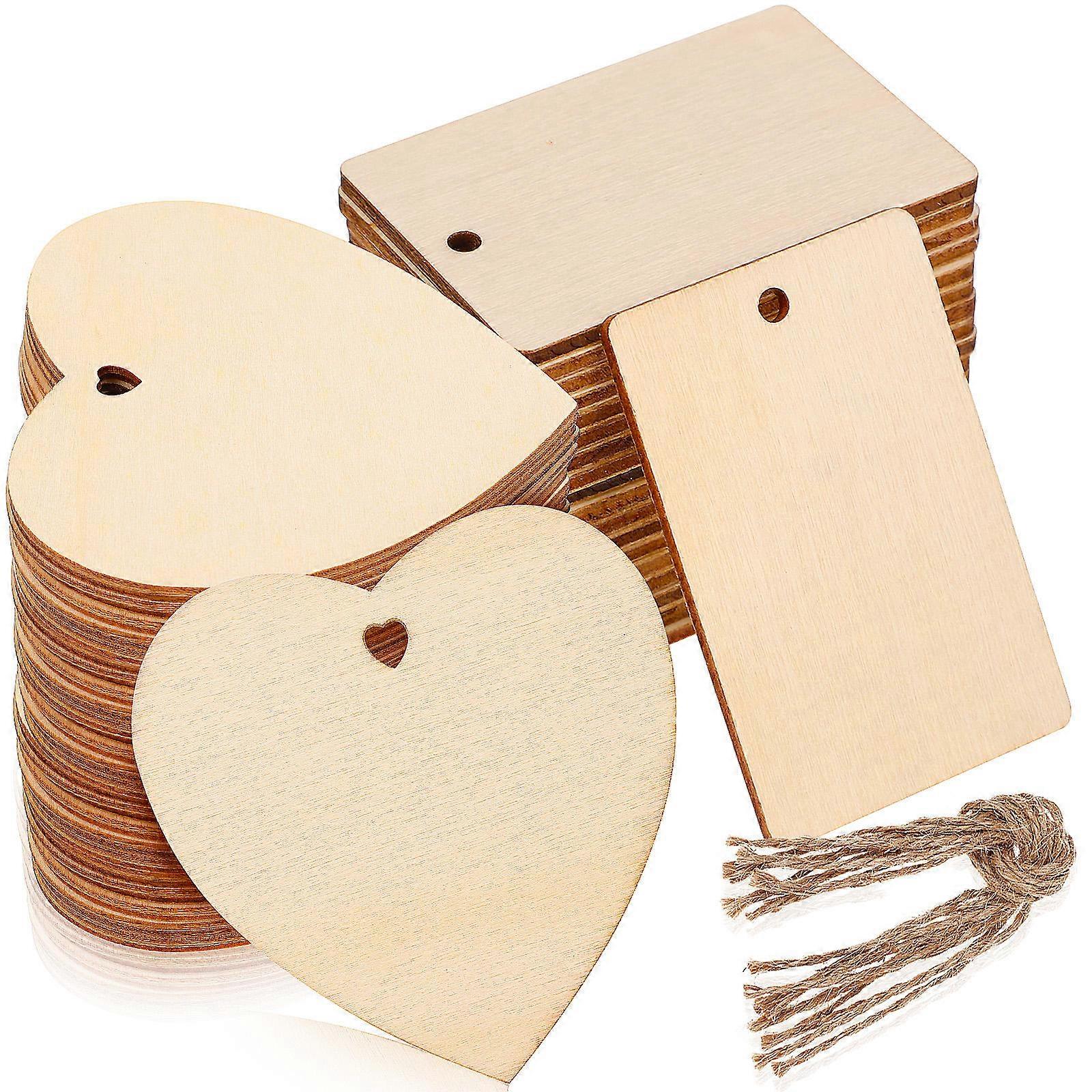 Unfinished Wooden Slices Heart Rectangle Shape for Decorating 2Sets