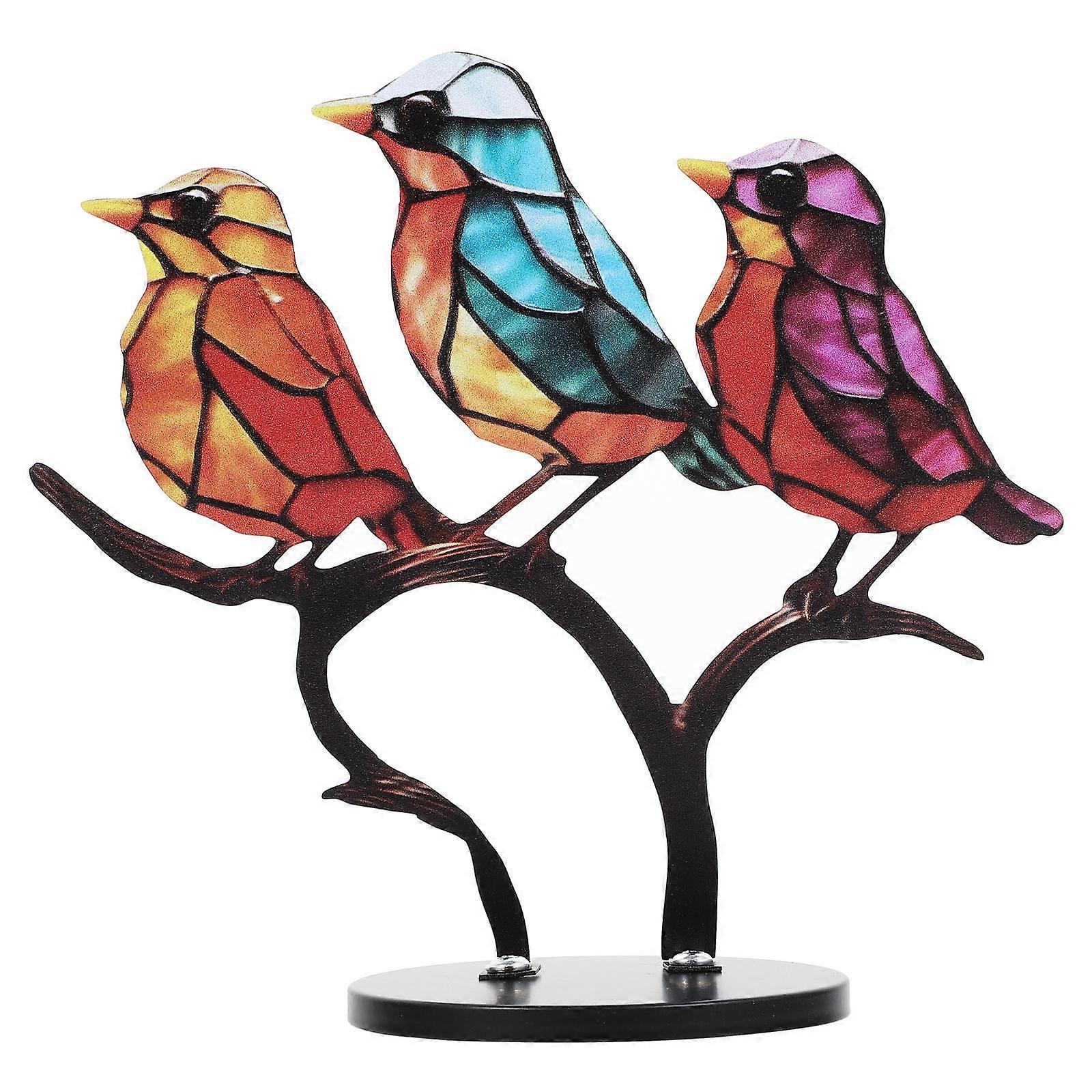 Lifelike Bird Model Simulation Bird Adorn Outdoor Use Multi-colored Metal Compact Size 3Pack