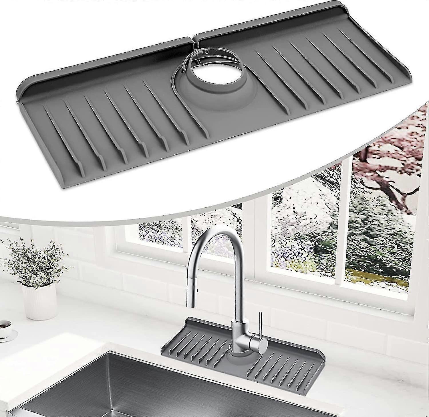 Kjøkkenvask Splash Guard, silikon vask tappekran matte, vask drenering pad bak tappekran, kjøkkenvask tilbehør, tappekran absorberende matte, bad tappekran