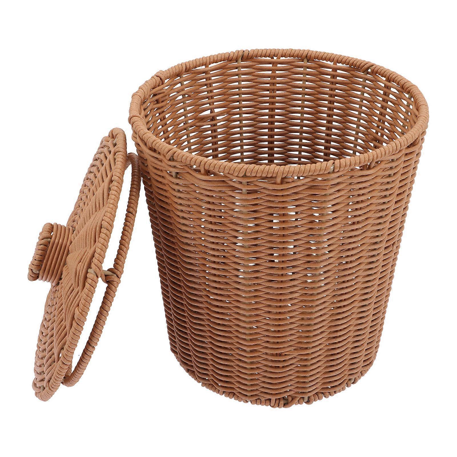 Plastic Storage Basket Household Simulation Rattan Bucket for Storage Use