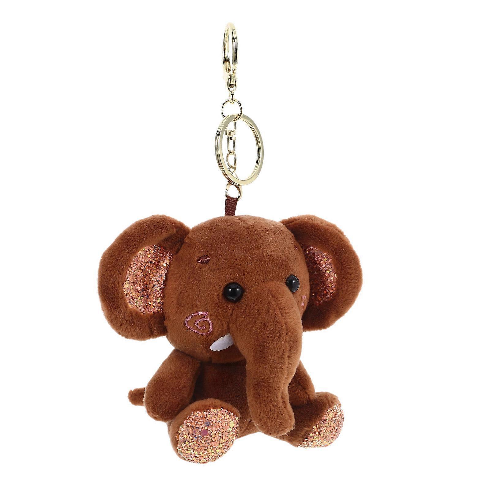 Elephant Keychains Pendant Brown Plush Elephant Doll Key Holder for Hanging Keys