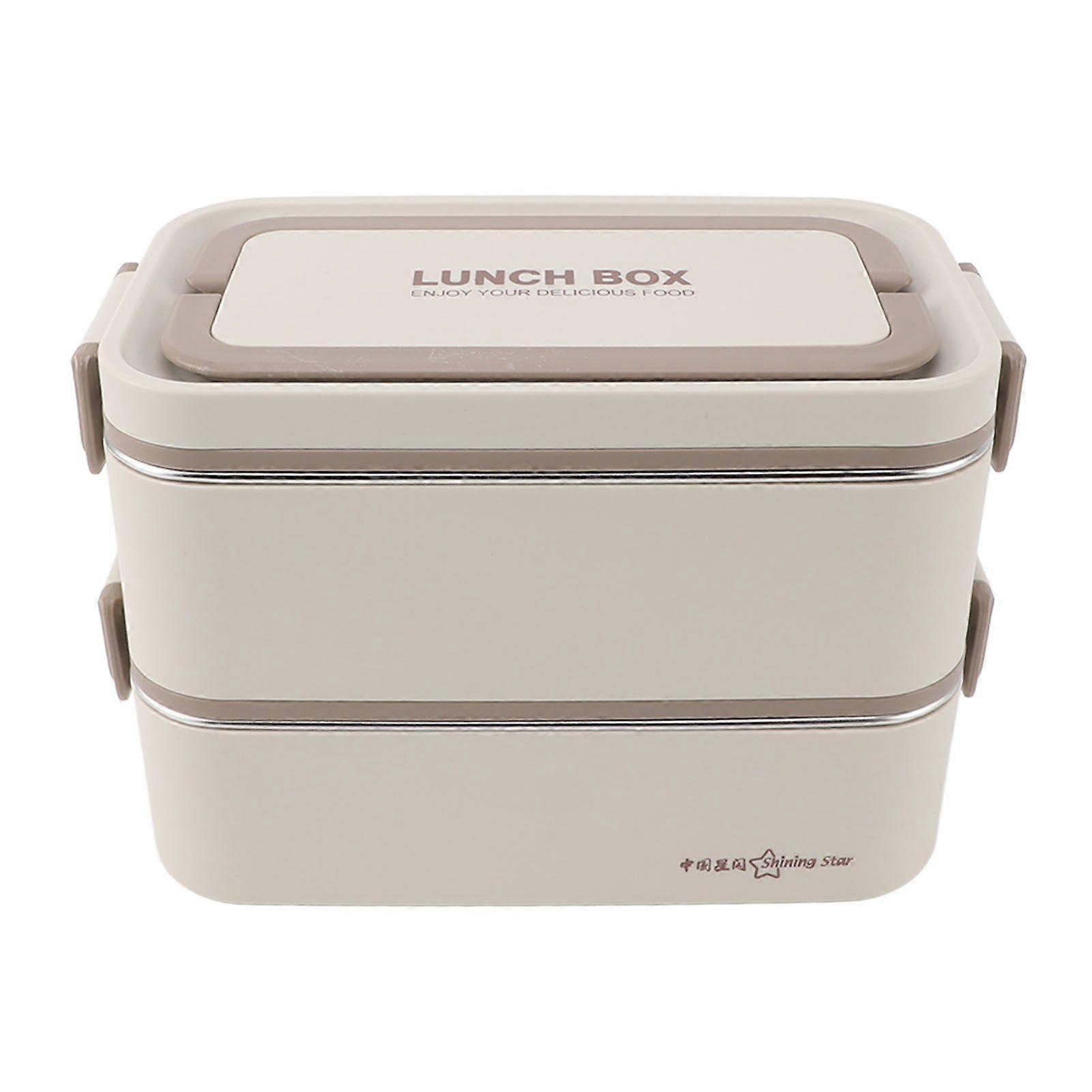 2 Tier Stackable Bento Box 304 Stainless Steel Insulated Lunch Containers Leakproof Compartment Portable Food Container for School Office Light Aprico