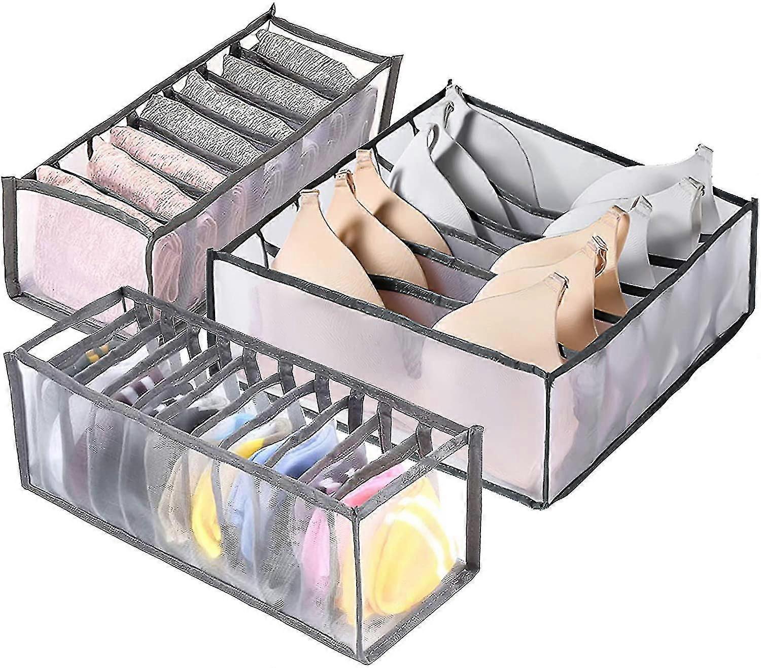 3 Pieces Underclothes Storage, Foldable Underwear Storage Boxes, For Underwear, Socks, Ties, Folding Box, Cloth Box (gray)
