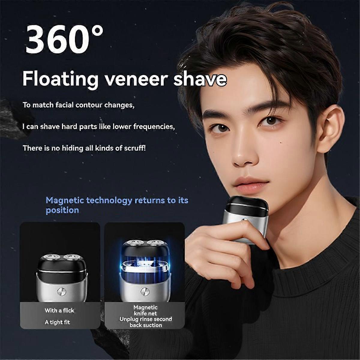 Mini Electric Shaver Portable Rotating for Men Black