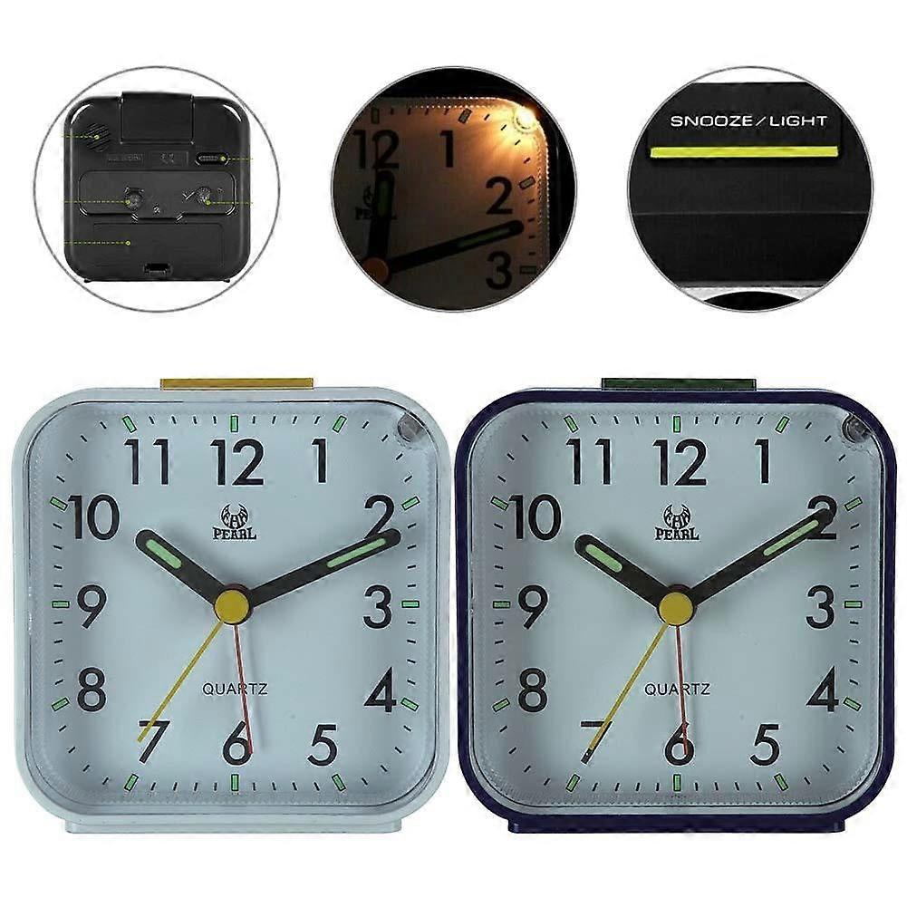 QIFEI Small Battery Operated Analog Alarm Clock Silent Non Ticking, Ascending Beep Sounds, Snooze,Light Functions, Easy Set White