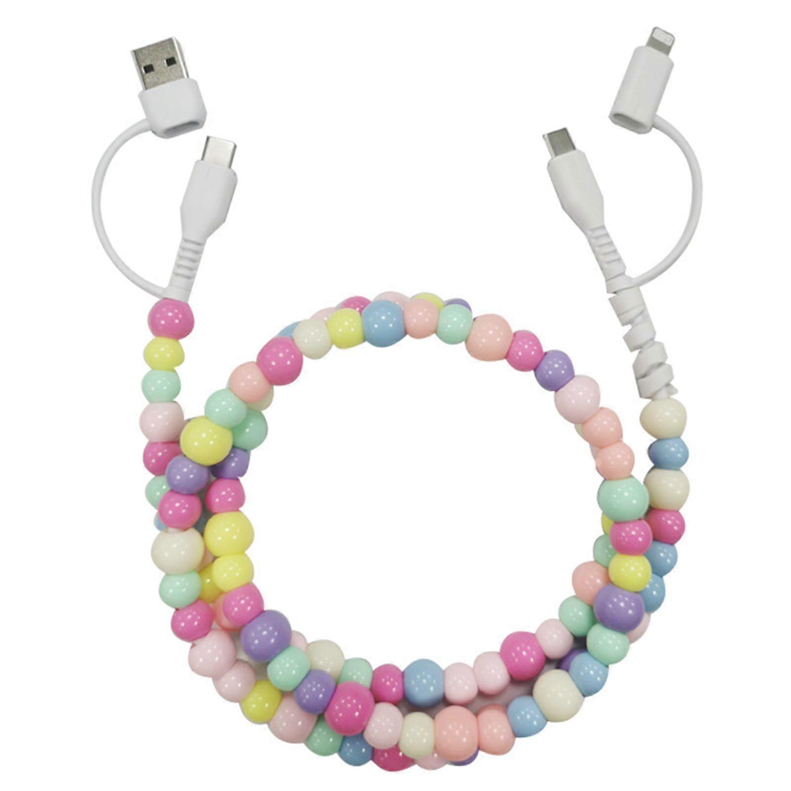 4 in 1 Beaded Phone Charger Fast Charging Cable for iPhone, Smartphone, Tablet, and Mobile Devices, Lightweight & Portable