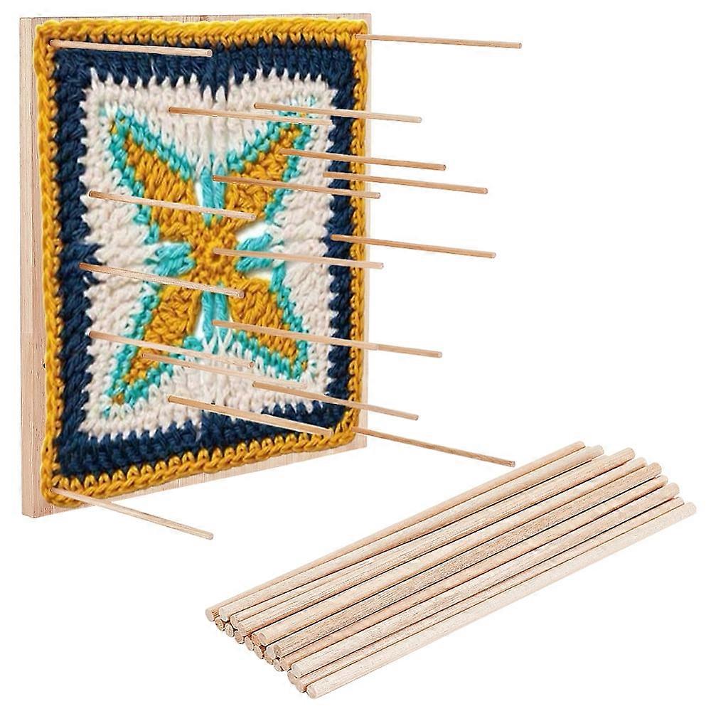 Handmade Wooden Blocking Board 11.8x11.8inch with 20 Sticks & Sun Hole, compatible with Square Knitting Loom