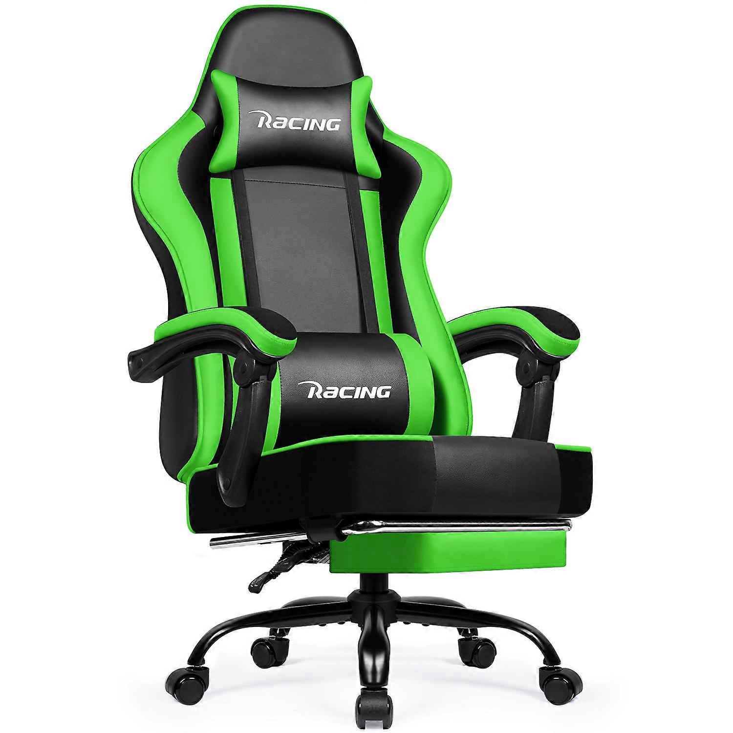 Minnouat Ergonomischer Gaming-Stuhl-Verstellbarer Stuhl 90° bis 170° mit Fußsstütze und Lendenkissen, Tragfähigkeit 150kg-Noir et Vert