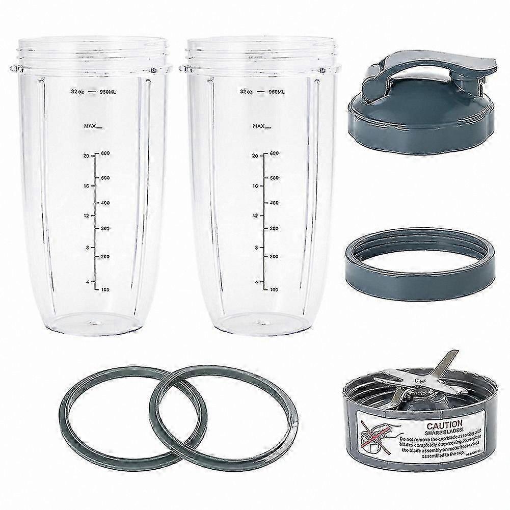 7-Piece Blender Cup & Blade Set, 32oz Large Capacity Replacement for NutriBullet-Compatible Models