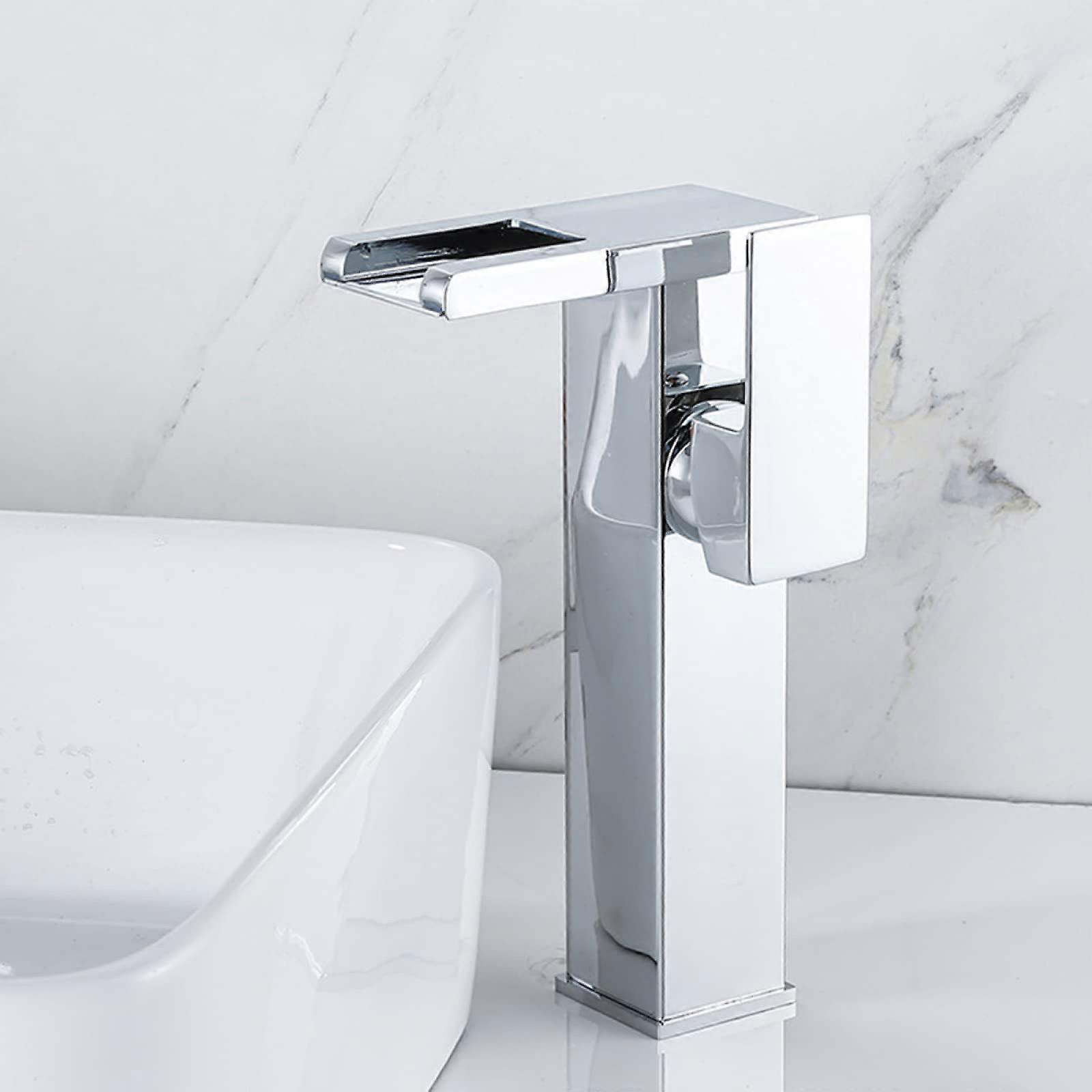 Waterfall Bathroom Faucet LED Light 3 Color Change Lavatory Vanity Brass Chrome Single Handle 1 Hole Hot Cold