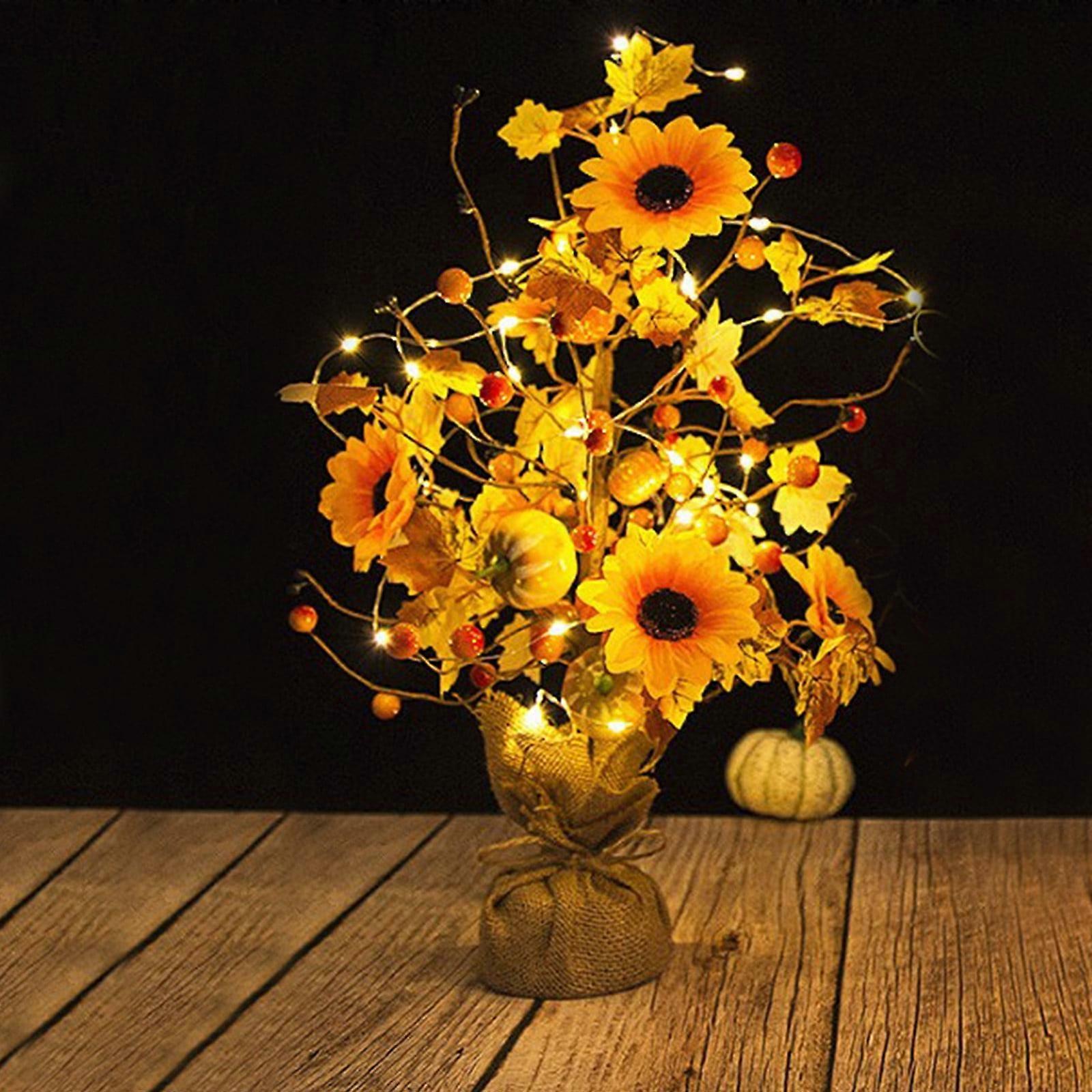 Lighted Prelit Maple Tree - Warm White LEDs, Artificial Fall Tree for Indoor Outdoor Autumn Thanksgiving Decor, Harvest Festival, Compatible with