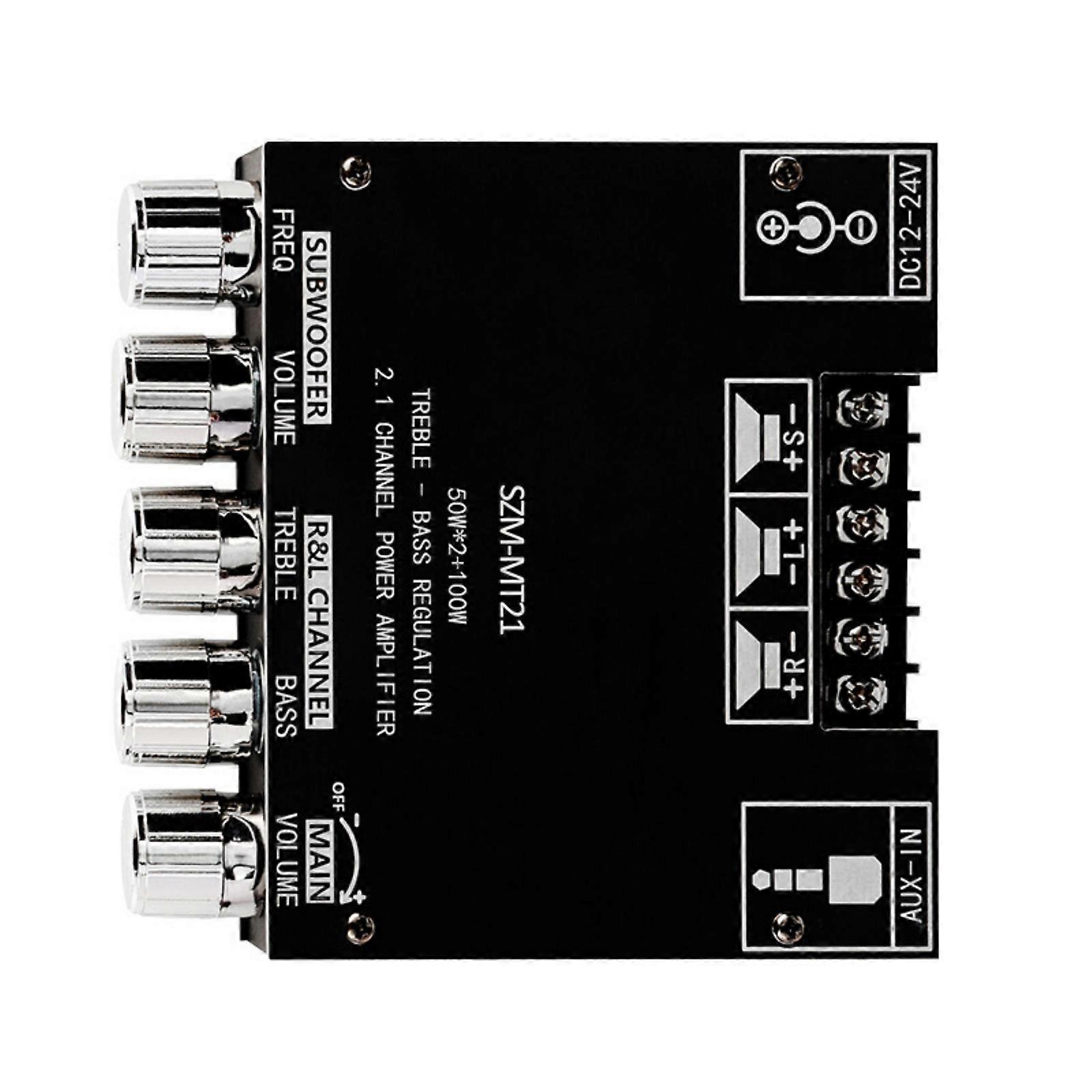 2x50W+100W Bluetooth-compatible Digital Amplifier Board Subwoofer 2.1 Channel with Treble and Bass Adjustment Multicolor