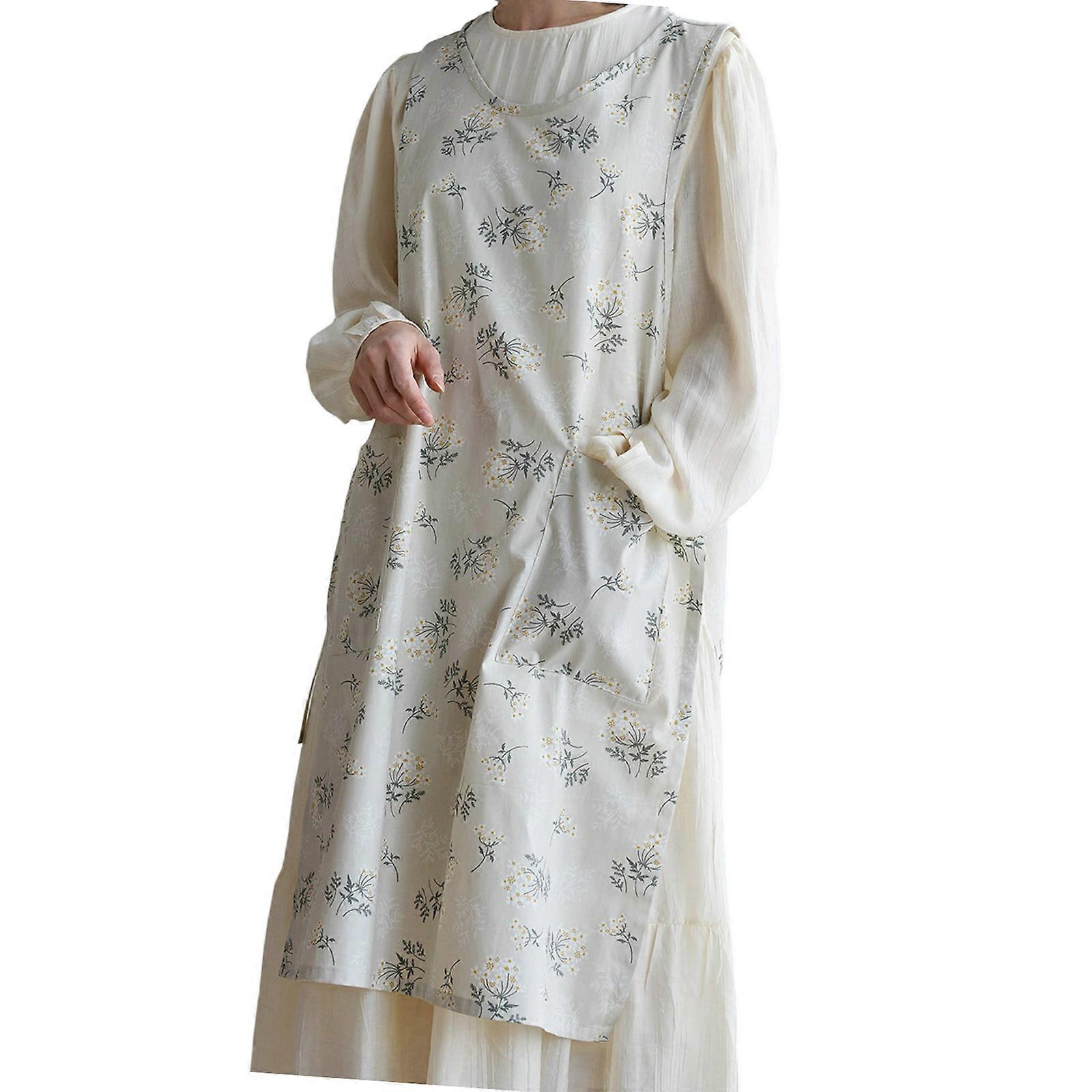 Gardening Cooking Apron With Split Neckline Cotton Linen Construction Adjustable Strap Double Functional Pockets Multicolor