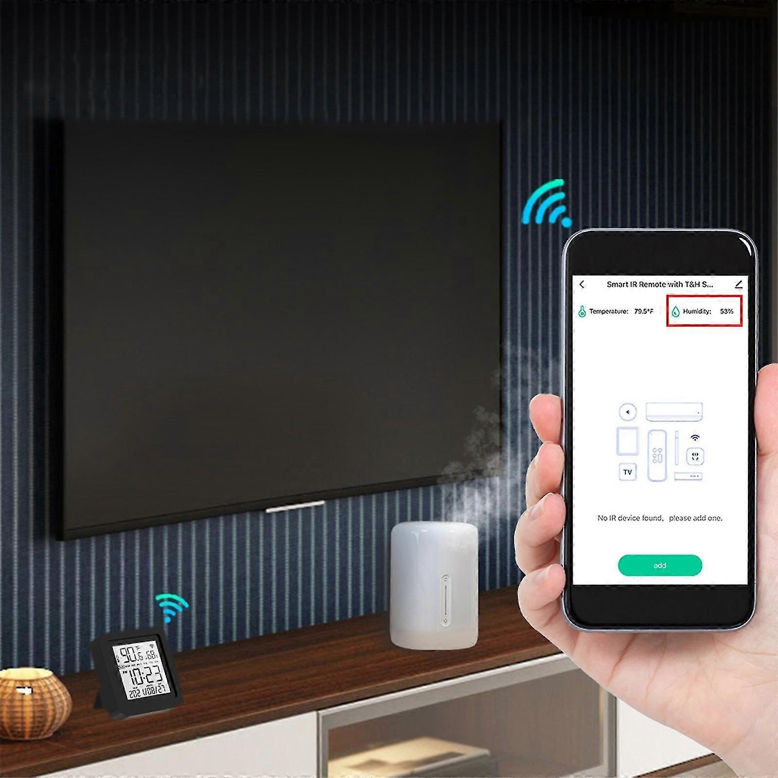 Wifi Smart Ir Remote Control With Temperature Humidity Sensor For Tv Dvd Air Conditioner Compatible With Voice Assistant