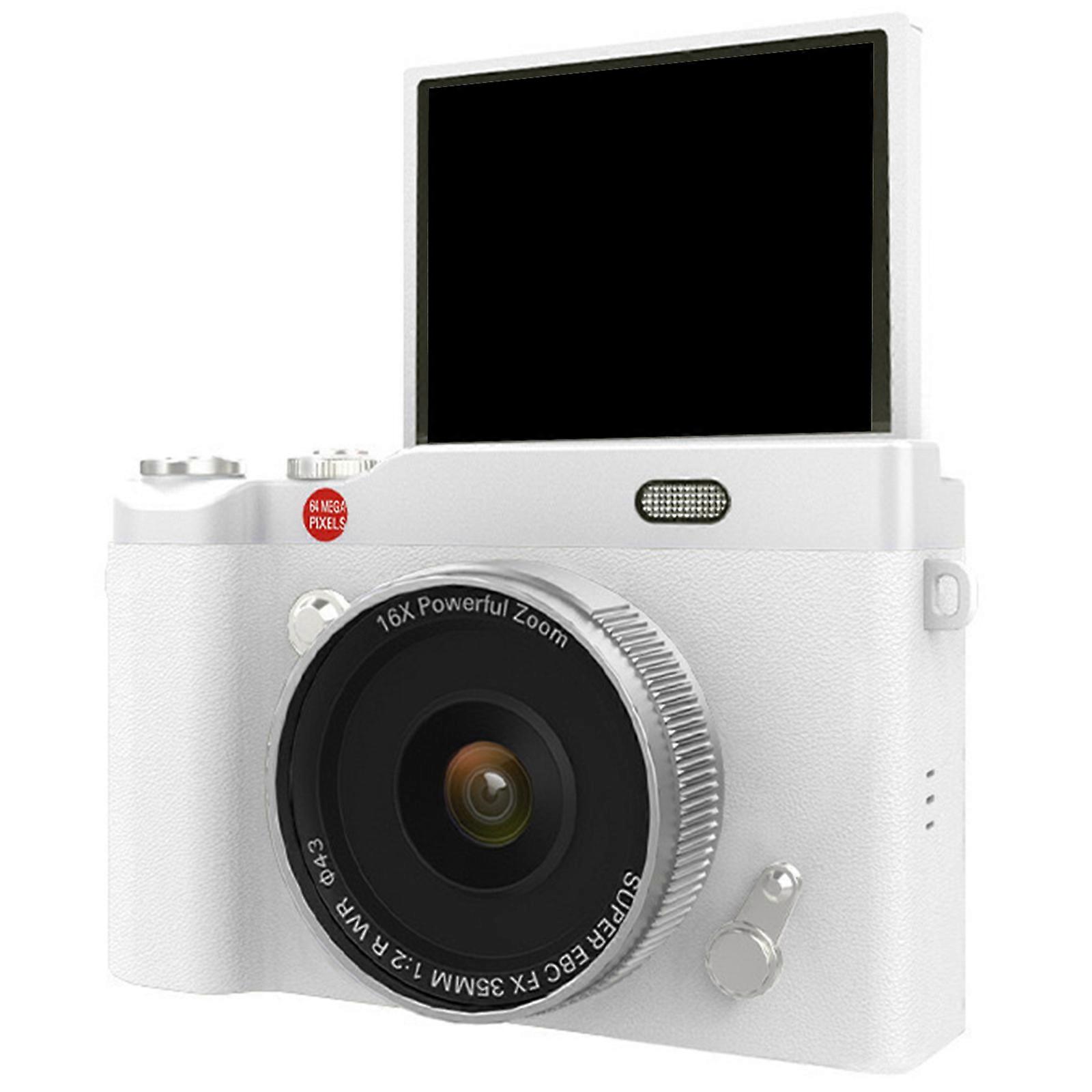 180 Degree Flip Screen Digital Camera Portable 64MP CMOS Sensors Photo Video Recording  White