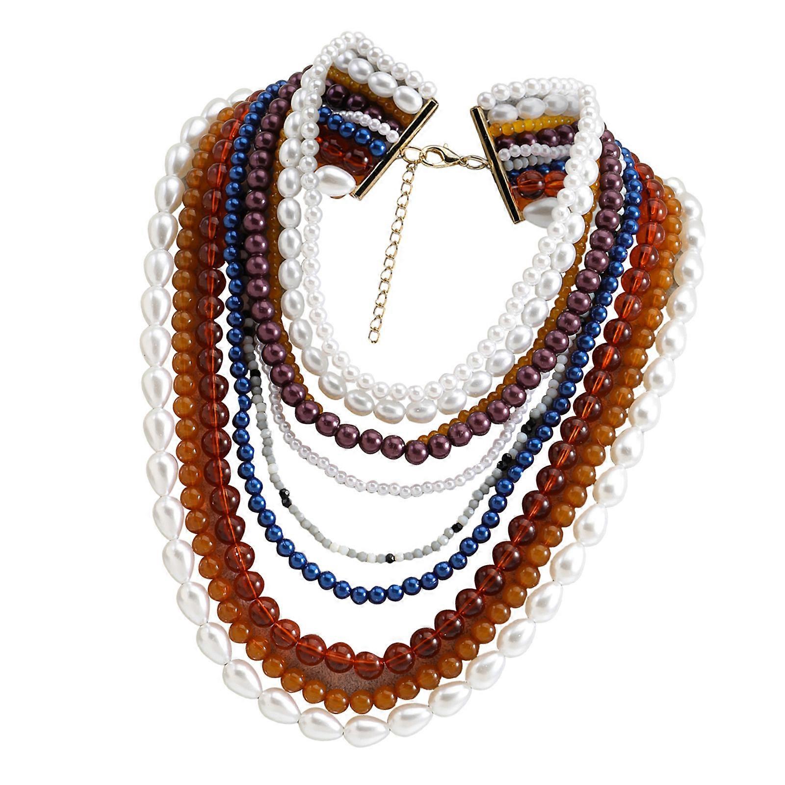 Stylish Layering Necklace With Simulated Pearls Accent Mix Color Design Clavicle Chain For Outfit Coordination Multicolor