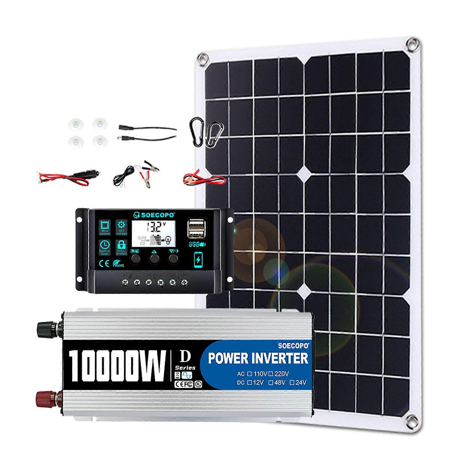 500W Solar Panel with 10000W Power inverter 12V to 110V/220V 100A MPPT Controller Solar System Complete Kit for Home Camping Off-Grid