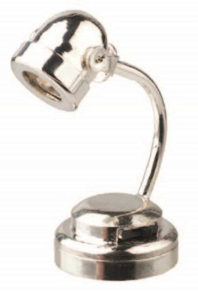 Dolls House Modern Silver Chrome Desk Lamp Adjustable Led Battery Lights 1:12