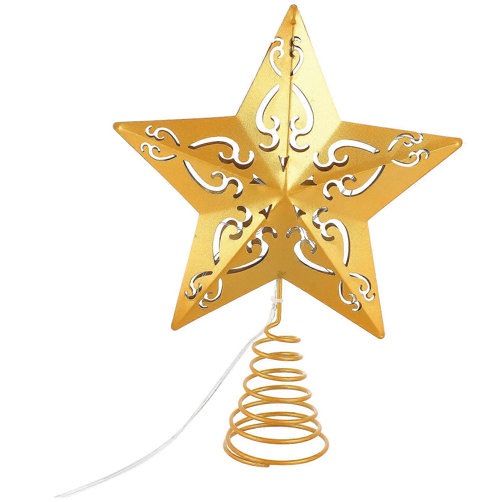 1pc Golden Star Christmas Tree Topper Star Treetop Decor with LED String Light