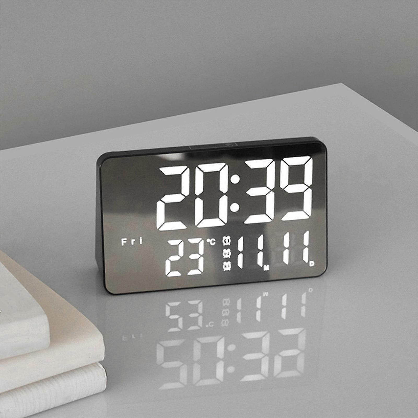 YgkuHd USB Mirror Clock Multifunctional Clock With Temperature LED Clock Concise Bedside Alarm Clock With Week Display