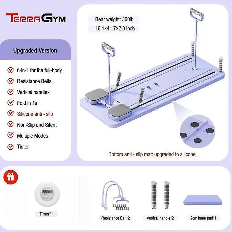 Pilates Board,Multi-functional Ab Exercise Board,FoldableHome Pilates Reformer with Knee Mat ,Timer andResistance Bands,Abs Workout Equipmen