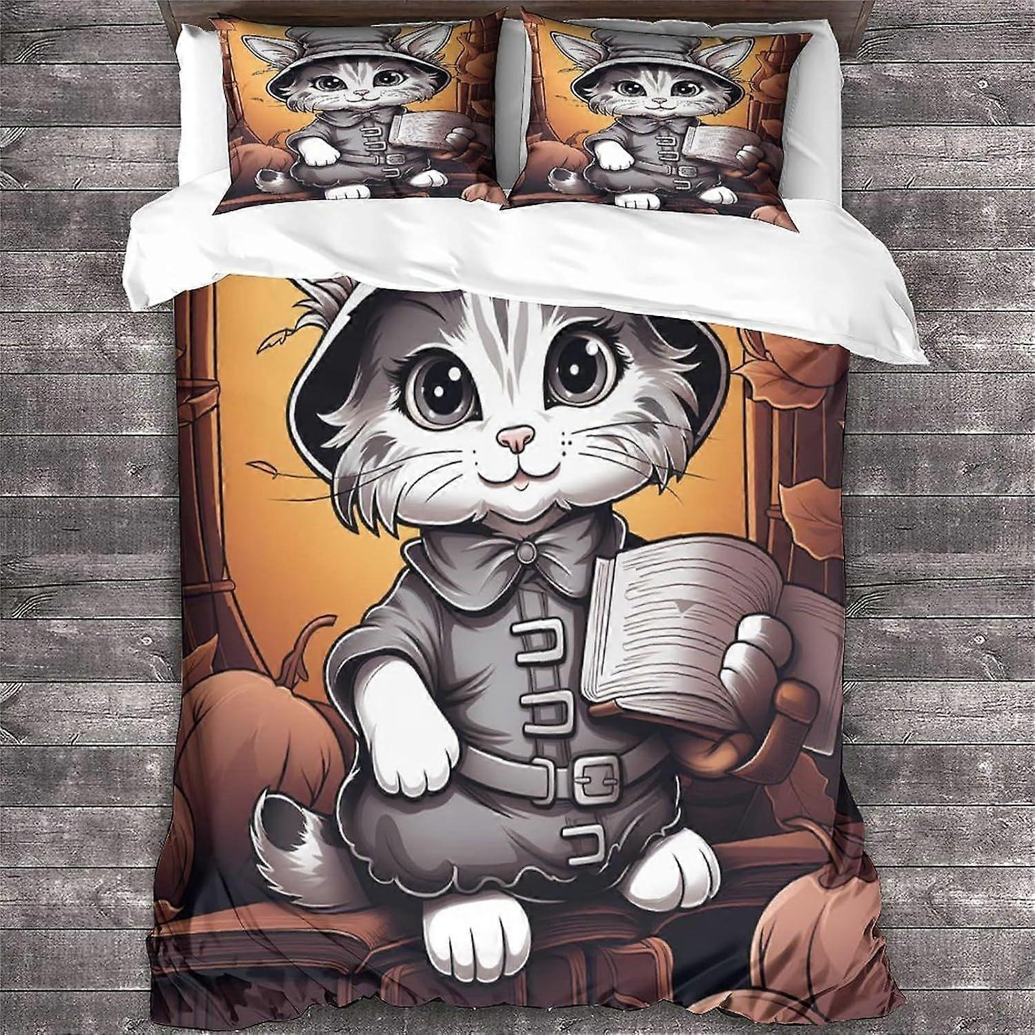 Conjunto de Capa de Edredom para Gatos Impresso em 3D com Capa de Colcha de Animais para Pronhas Roupa de Cama Dupla