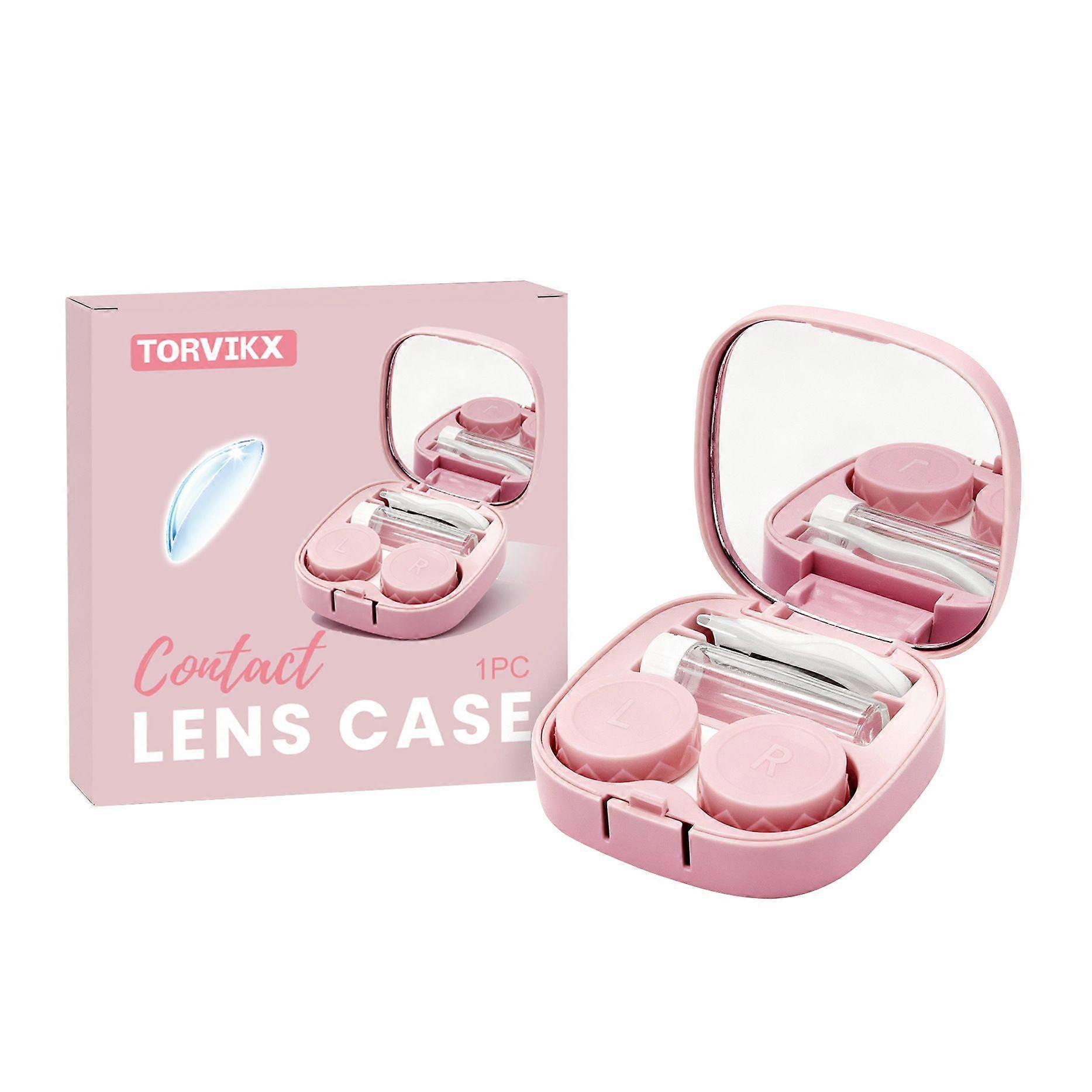 Contact Lens Case with Cleaner Washer, Travel Size Cute Colored Contact Lenses Applicator Removal Tool Kit with Mirror Solution Bottle for Daily Outdo