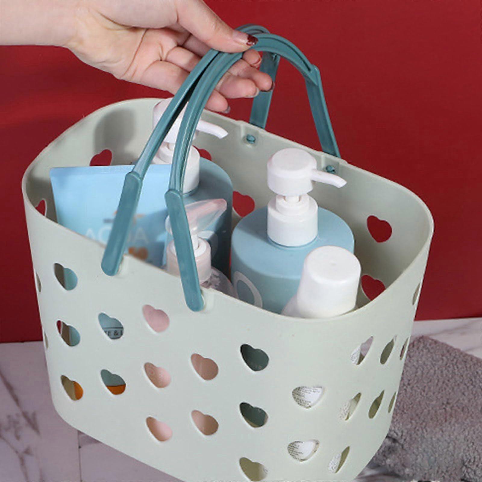 Shower Caddy with Handle, Stackable Bathroom Storage Basket, Plastic Tote with Drain Holes, Green