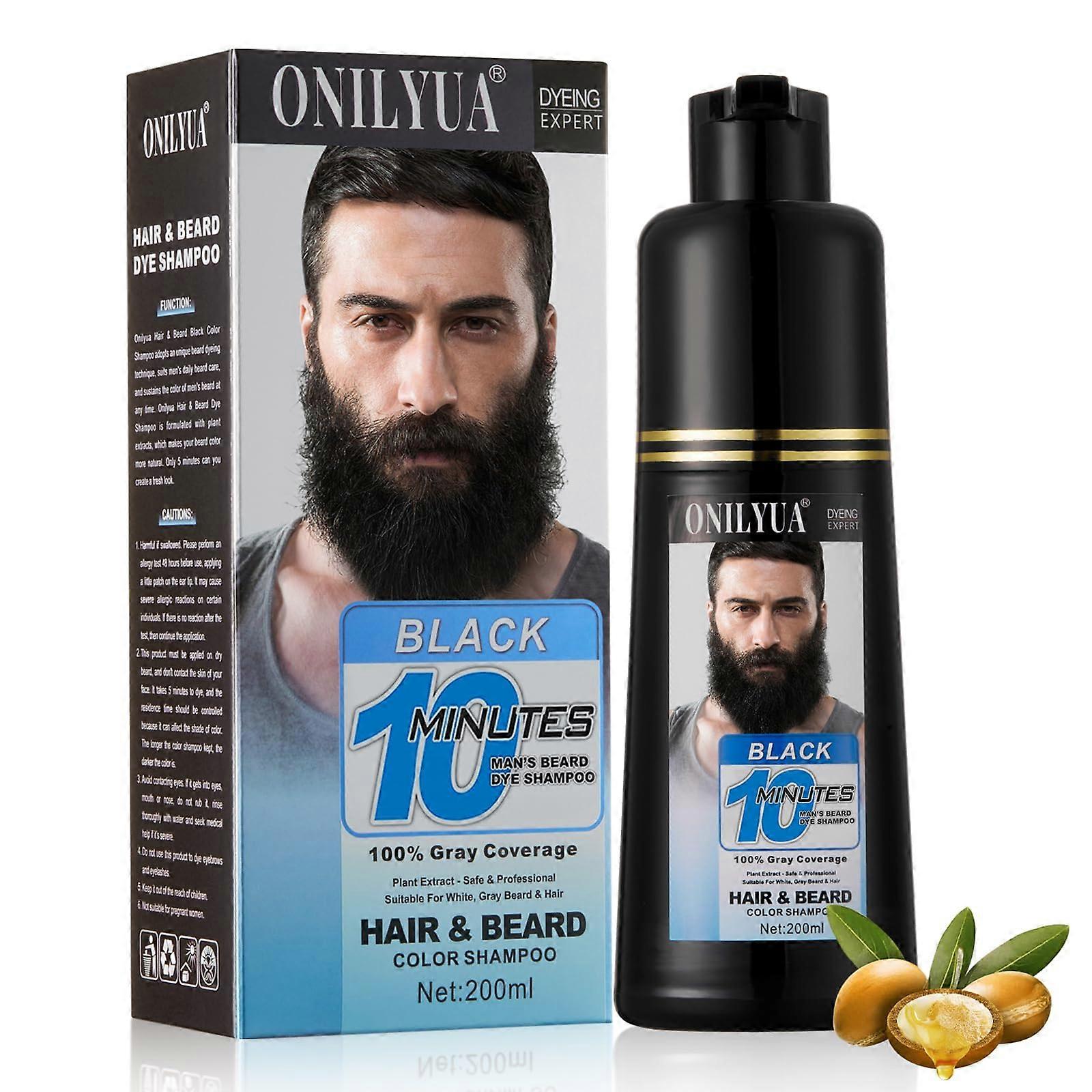 Men's Beard Dye Shampoo Black 3in1 Fast Gray Coverage Waterproof Long Lasting 200ml