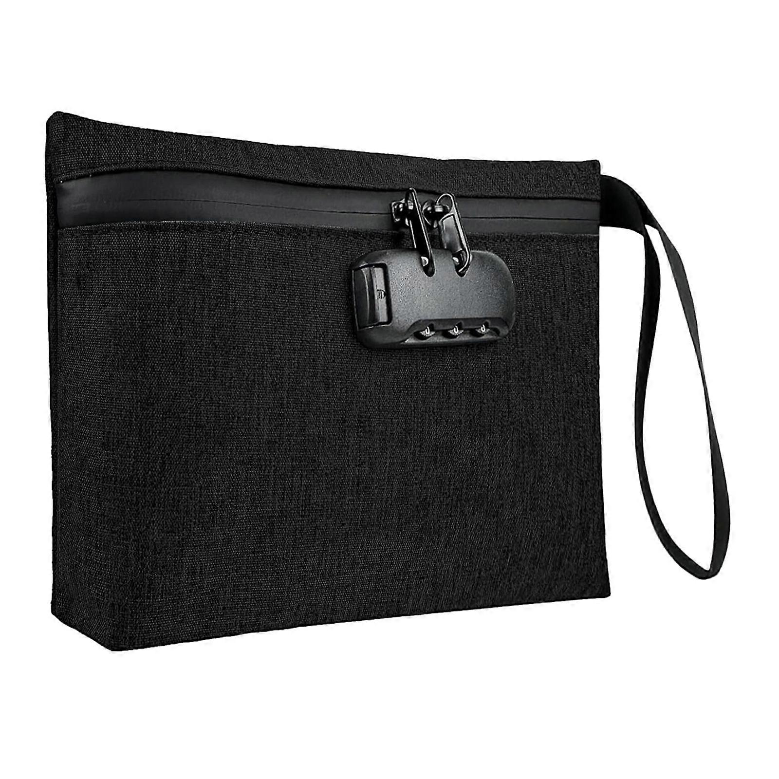 Secure Odor Proof Locking Bag With 3 Number Combination Code Impermeable Travel Planner For Cash Visas Rudiments  Black