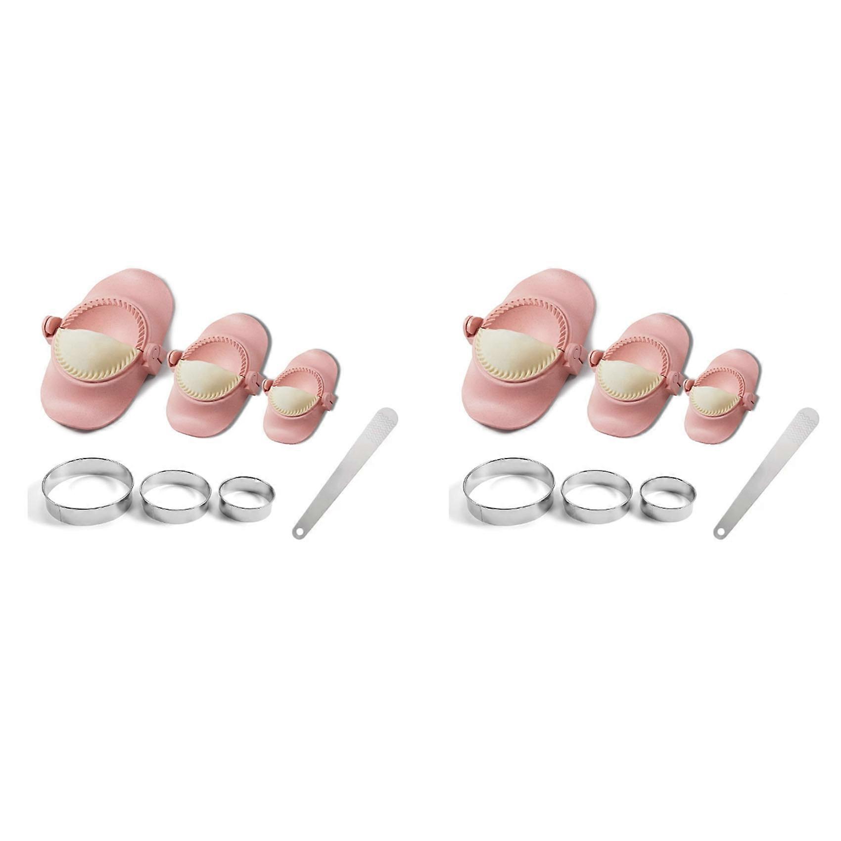 2X Dumpling Maker,Empanadas Press Mold Maker Set with Dough Cutter, Dumpling Mold Set and Cutter for Pierogi,(Pink)
