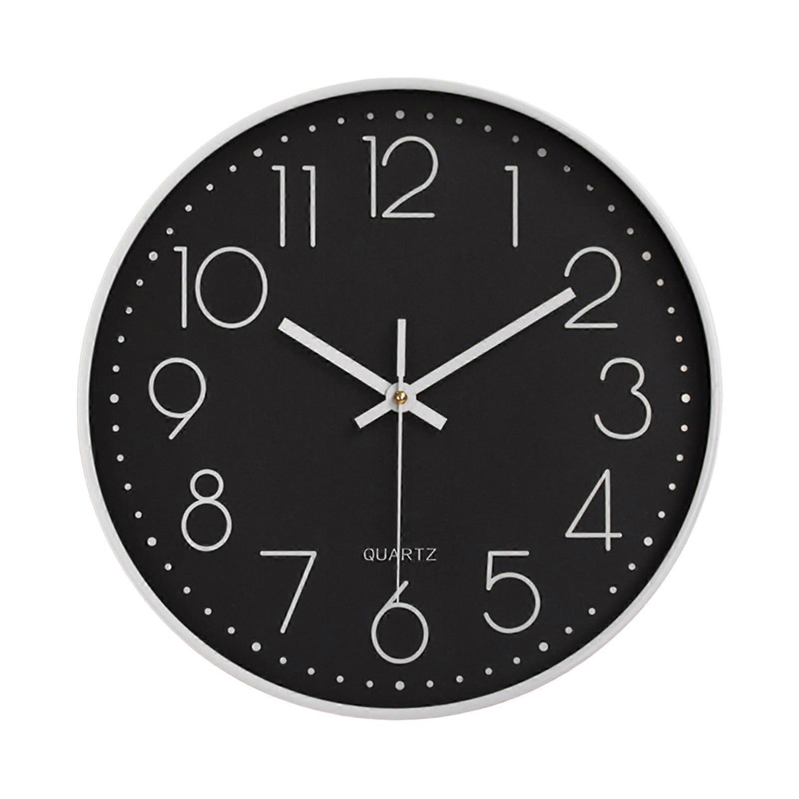 Warkul 8 Inch Silent Wall Clock, Embossed Round Dial with Pointer Display, Battery Powered Quartz Clock for Living Room Bedroom Decor