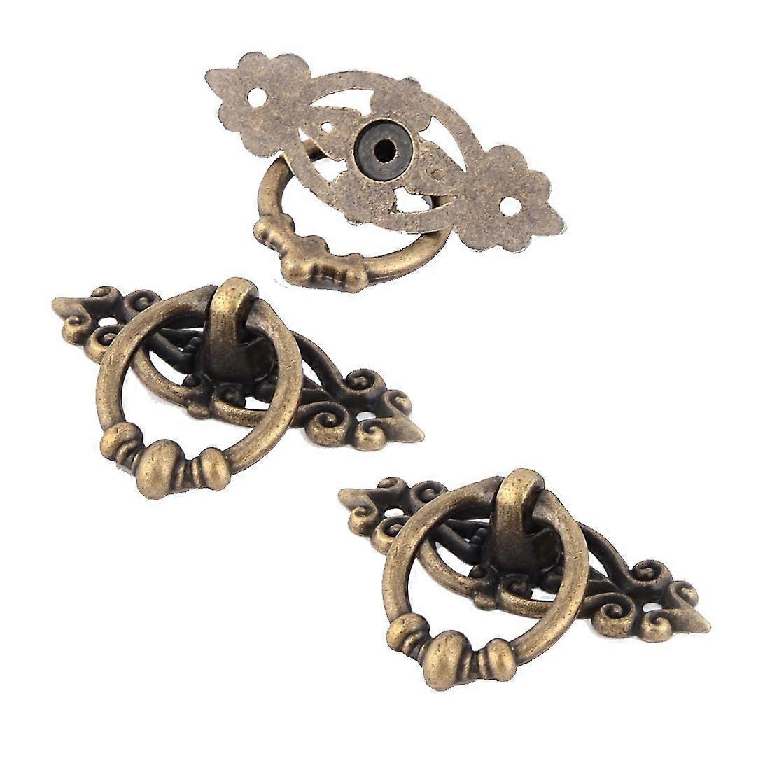 Bronze Cabinet Handles Set of 3, Vintage Round Ring Drawer Pulls, Durable Zinc Alloy Retro Finish