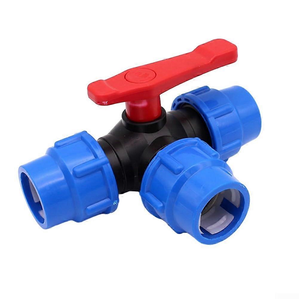 PE 3Way Ball Valve 32mm for Plastic Pipe, Easy Water Flow Control, Durable Black and Blue