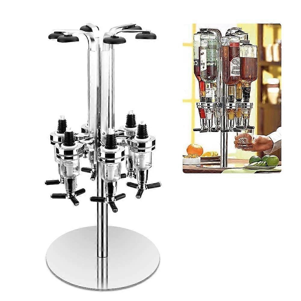 Liquor Dispenser 6 Bottle Stainless Steel Alcohol Holder with 360° Rotating Design and 1.5oz Measure
